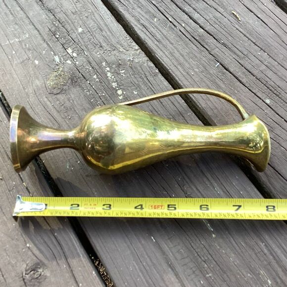 Vintage Brass Pitcher Vase India Bud Flower Vase with Handle Decor - Picture 4 of 4